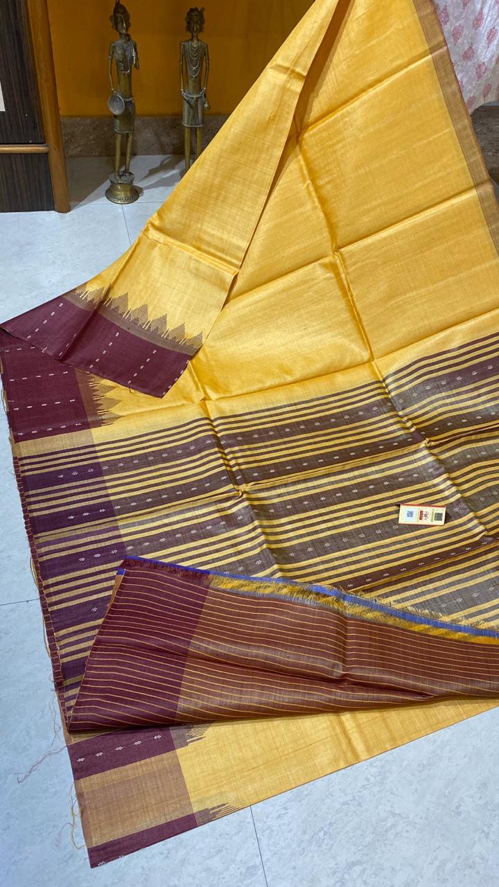 Pure Tussar (Kosa Silk) Silk Handloom Border Booti Saree.