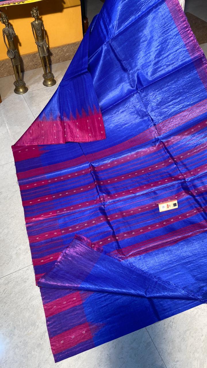 Pure Tussar (Kosa Silk) Silk Handloom Border Booti Saree.