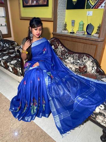 Pure Linen Saree - 120 Count Machine Embroidery | Embroidered Pattern, Ideal for Rainy and Spring Seasons