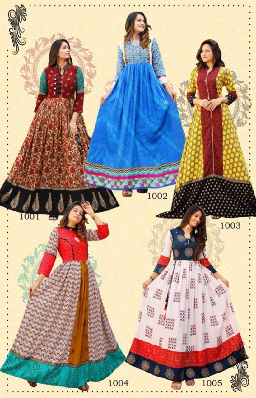 Rayon Long Kurti - Heavy Rayon Print With Embroidery Work, M-3xl Sizes, 3/4 Sleeve Style, Ethnic & Party Wear