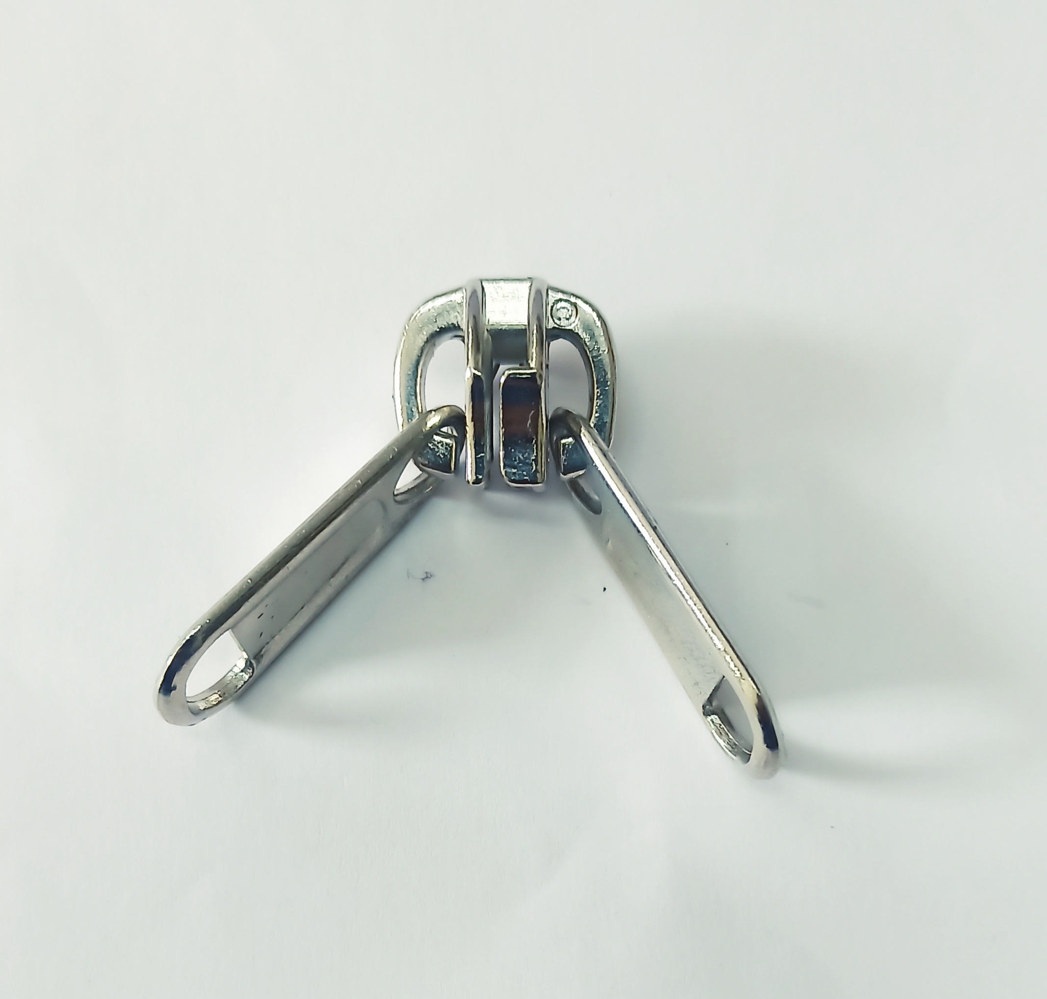 Sk099 5# Double Puller Zip - Zinc Alloy, Size 5, Nickel Color, Double-sided Design, Ideal For Bags And Jackets