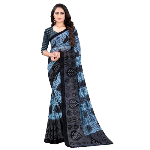 Ladies Poly Georgette Saree - Poly Georgette, Ethnic Wear, Printed Pattern | Easy to Wash, Shrink Resistant, Suitable for All Seasons