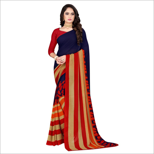 Ladies Daily Wear Poly Georgette Saree - Printed Fabric, Comfortable For All Seasons | Skin Friendly & Versatile For Casual or Formal Occasions