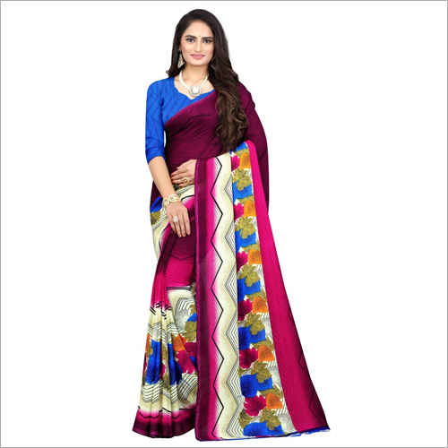 Fashionable Printed Poly Georgette Saree - Poly Georgette Material, Ethnic Wear for All Seasons | Perfect for Rainy, Spring, Summer, and Winter Occasions