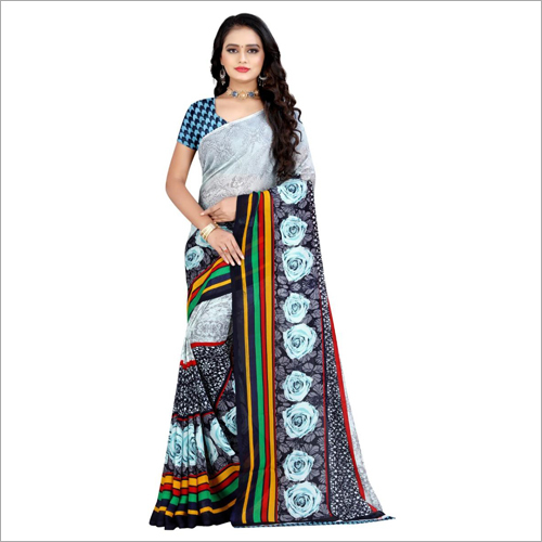 Ladies Multicolor Poly Georgette Saree - Lightweight Fabric, Ethnic Wear for All Seasons | Perfect for Spring, Summer, Rainy Days, and Winter Occasions