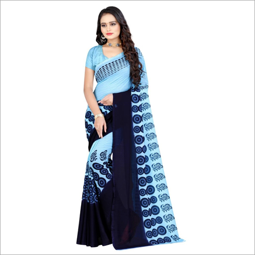 Poly Georgette Saree - Daily Wear | Ethnic Versatility for All Seasons, Sky Blue Elegance