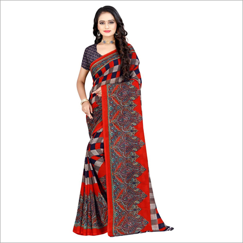 Ladies Light Weight Poly Georgette Saree - Poly Georgette, Ideal for Ethnic Occasions, Suitable for All Seasons: Rainy, Spring, Summer, Winter