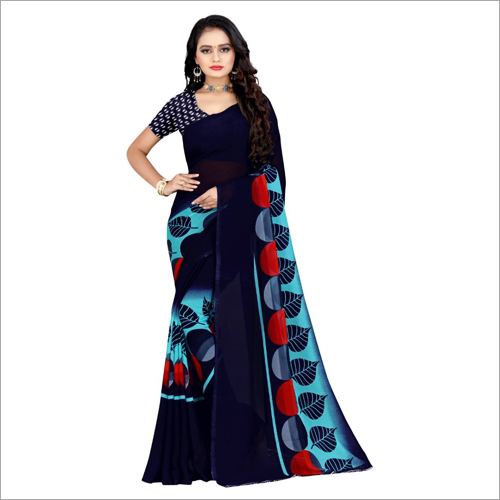 Ladies Stylish Poly Georgette Saree - Poly Georgette, Ethnic Wear for All Seasons | Perfect for Rainy, Spring, Summer, and Winter Occasions