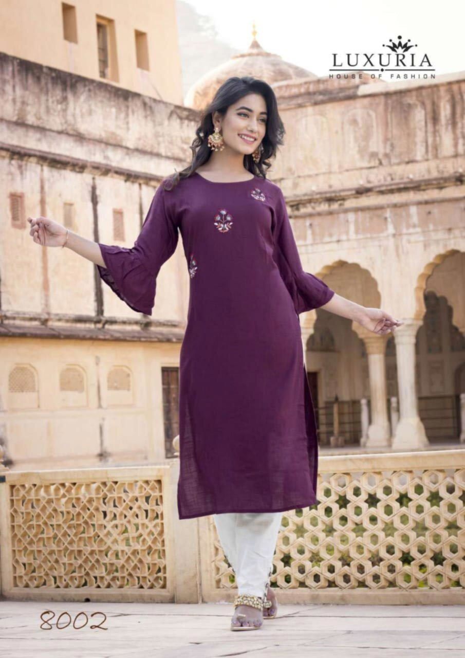 Quick Dry Premium Rayon Slub Hand Work Kurtis With Soft Cotton Flex Pants
