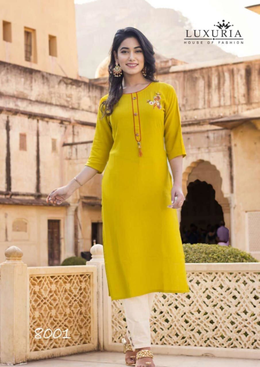 Quick Dry Premium Rayon Slub Hand Work Kurtis With Soft Cotton Flex Pants