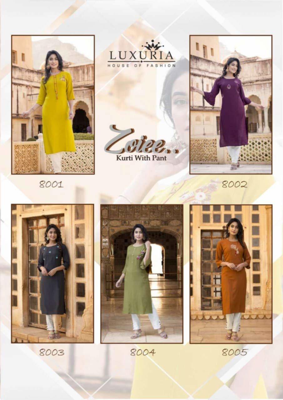 Quick Dry Premium Rayon Slub Hand Work Kurtis With Soft Cotton Flex Pants