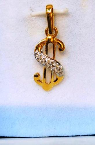 Gold Name Letter 'S' Pendant - 3.8 Grams Yellow Gold, Invisible Setting Design in Grade A Quality