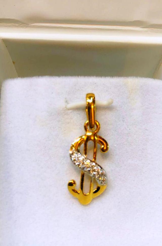 Gold Name Letter 'S' Pendant - 3.8 Grams Yellow Gold, Invisible Setting Design In Grade A Quality