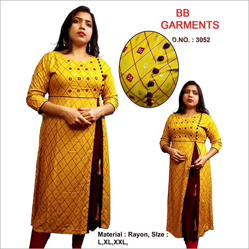 Ladies Side Cut Kurti - Rayon, Sizes L-xxl | Washable, Embroidered, Perfect Fit For All Seasons