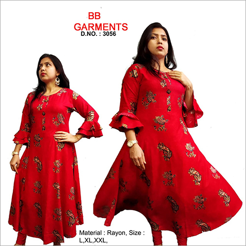 Ladies Long Kurti - Rayon Fabric, Sizes L-XXL, Vibrant Colors | Washable, Perfect for Office, Lunch, Functions, All-Day Comfort