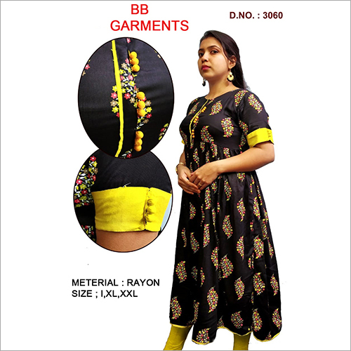 Ladies Fancy Anarkali Kurti - Rayon Material, Available in Sizes L, XL, XXL - Washable, Perfect for Casual and Daily Wear