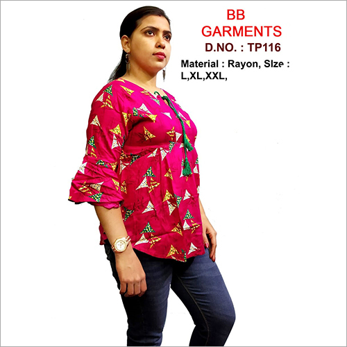 Ladies Rayon Top - Printed Design | Available in Multicolor, Sizes L, XL, XXL, Suitable for All Seasons