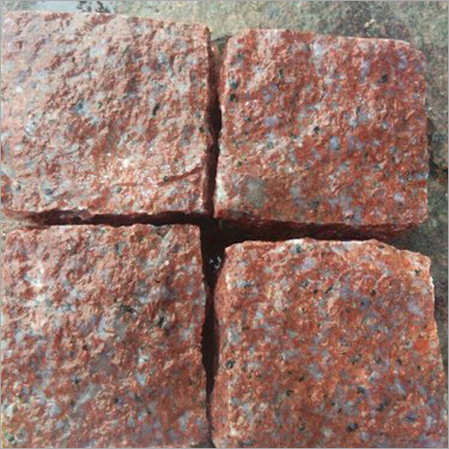 Red Granite Cobblestone - 4x4, 6x6, 8x8 Inch Sizes | Deep Red Color, Natural Stone Thickness 2-4 Inches