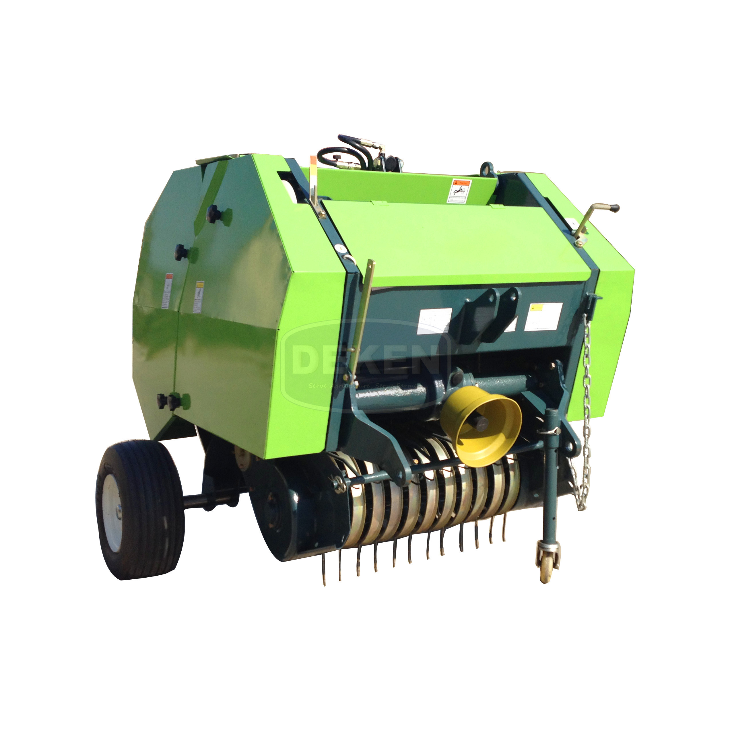 Deken Mini Round Baler - Metal, 115x130x120 Cm, Green/yellow/red/blue - Gear Drive, 500 Kg, Electric Start, 25-50 Hp, 2-5 Km/h Efficiency