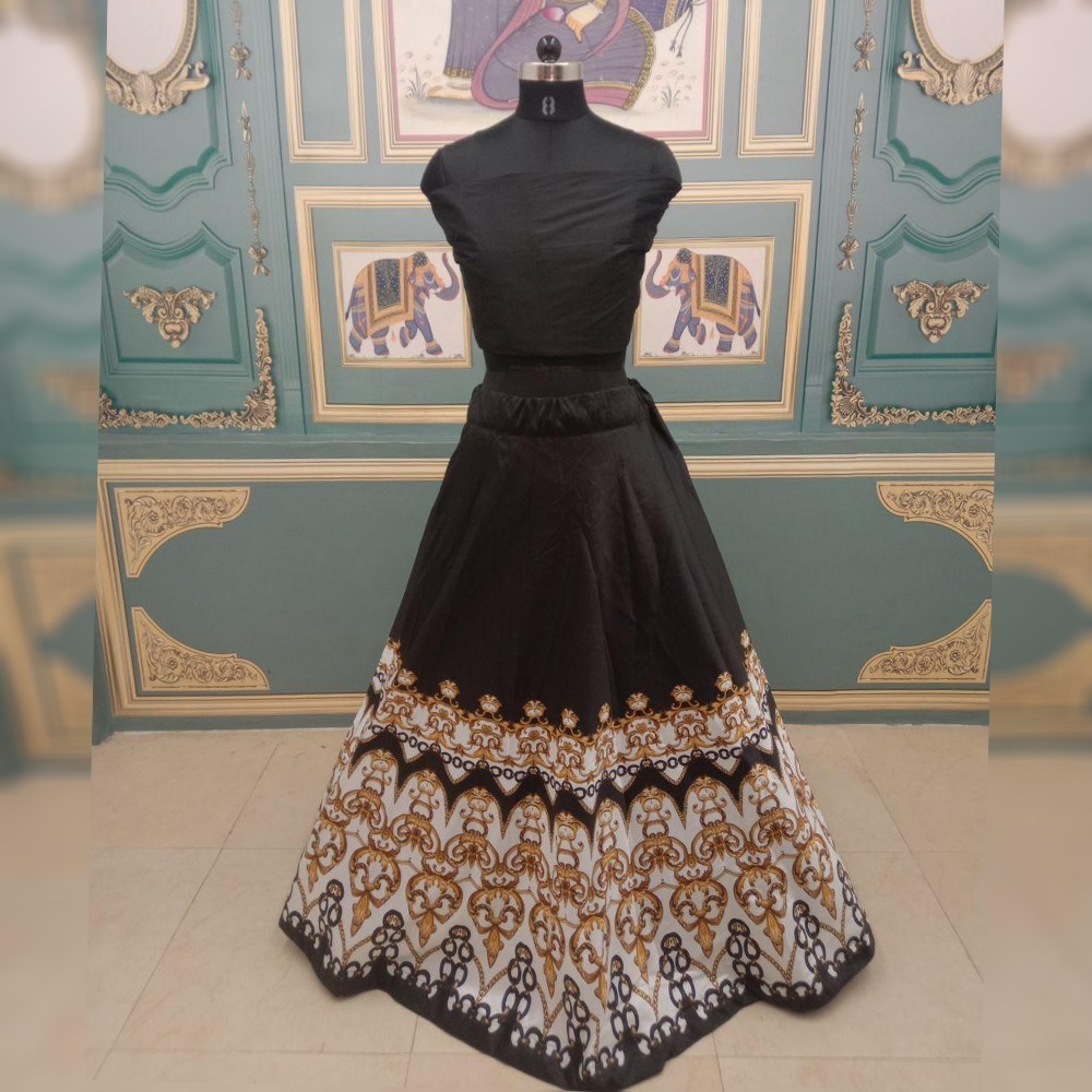 Designer Lehenga - Taffeta Material, 44 Inch Length, Black Colour | Modern Ethnic Appeal, Heavy Digital Print, 4 Mtr Flair, All Season Wear