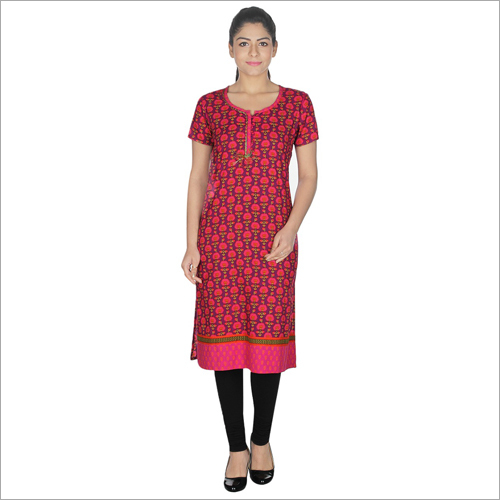 Red And Also Available In Multicolour Ladies Half Sleeves Kurti