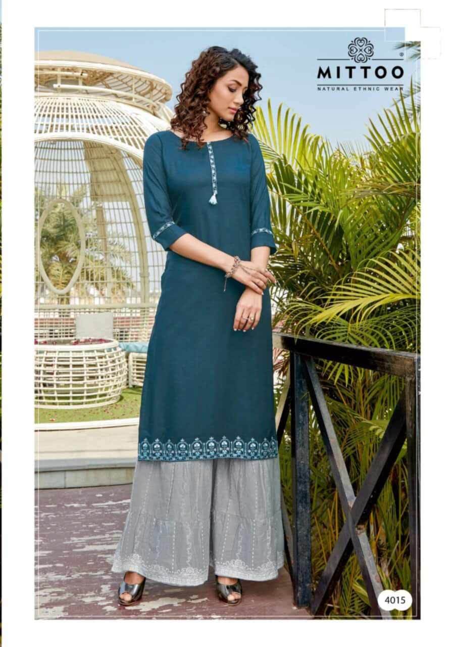 Rayon Kurti With Sharara - Heavy Rayon With Liva Tag, M(38) To 3xl(46) Sizes | Embroidered, Handwork, Cool Dry, Quick Dry, Washable, 3-4th Sleeve Style, Casual To Formal Wear