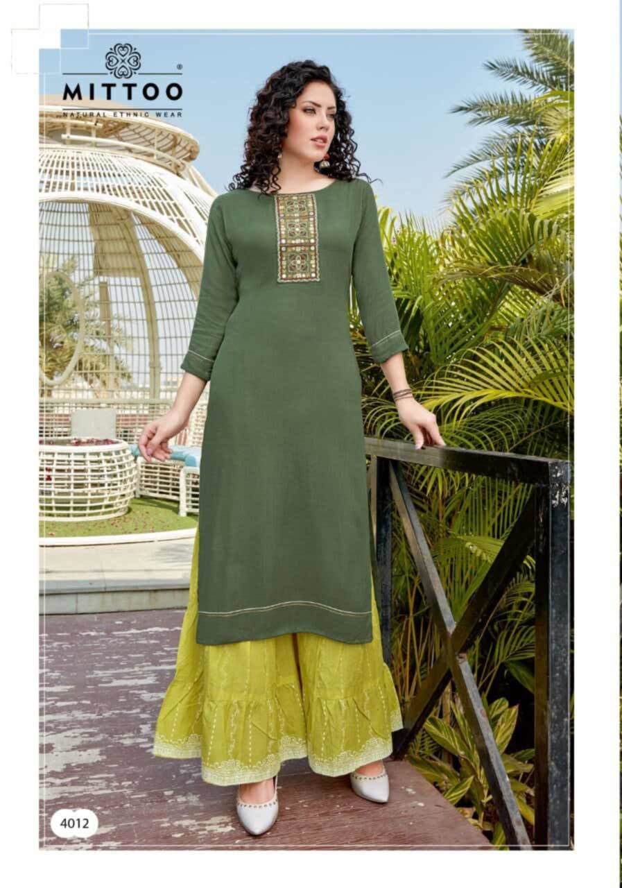 Rayon Kurti With Sharara - Heavy Rayon With Liva Tag, M(38) To 3xl(46) Sizes | Embroidered, Handwork, Cool Dry, Quick Dry, Washable, 3-4th Sleeve Style, Casual To Formal Wear