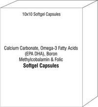 कैल्शियम कार्बोनेट ओमेगा-3 फैटी एसिड (EPA DHA) बोरॉन मिथाइलकोबालामिन फोलिक का सॉफ्ट जिलेटिन कैप्सूल
