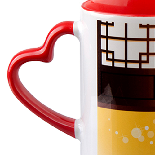 Sublimation Mug (Mug Heart Handle) - Ceramic Material, 11 Oz Size, Heart Handle Design, Colors: Blue, Green, Orange, Pink, Red, Yellow | Smooth Surface Finish, Heat Resistant