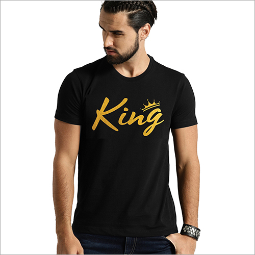 Mens Round Neck Cotton T-Shirt - Cotton Blend, Sizes [S, M, L, XL], Black Color, Short Sleeves, Printed Pattern | Stretchable, Breathable, Easy Care