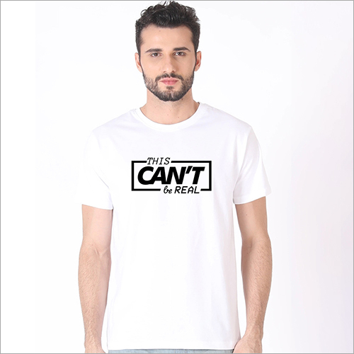 Round Neck Printed T-Shirt - Cotton Lycra Polyester, Sizes S, M, L, XL, White & Other Colors, Short Sleeves, Attractive Modern Printing