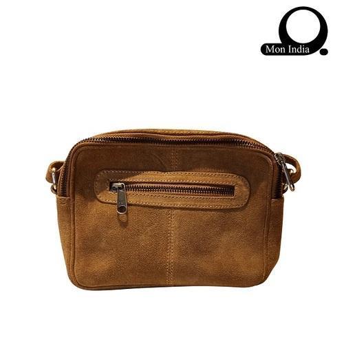 Genuine Leather Messenger Bag - 10 x 8 x 3 Inches, Brown Color, Adjustable Strap, Zipper Closure, 5 Liters Capacity