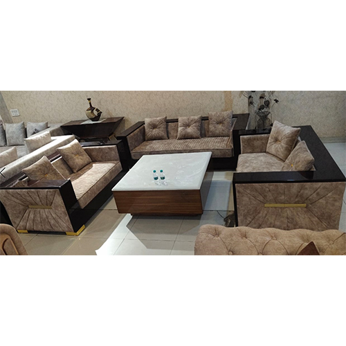 Modern Sofa Set - Suede Fabric, 3+2+2 Seating Arrangement | 5-Year Warranty on Manufacturing Defects, Polished S.S. Work