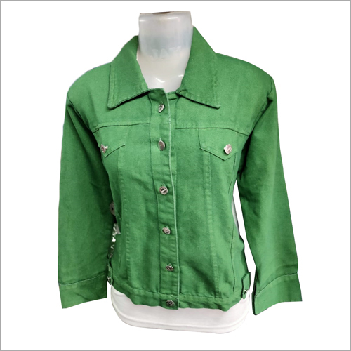 Ladies Plain Denim Jacket - Canvas, Sizes S-xxl, Green Color | Long Sleeve, Washable, Winter Essential For Women