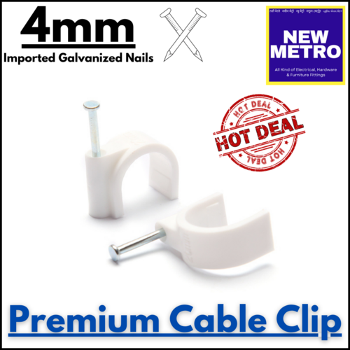 Cable Clip - Plastic 4mm U Shape, White, Unique Split Design for Maximum Grip and Anti-Rotation Features