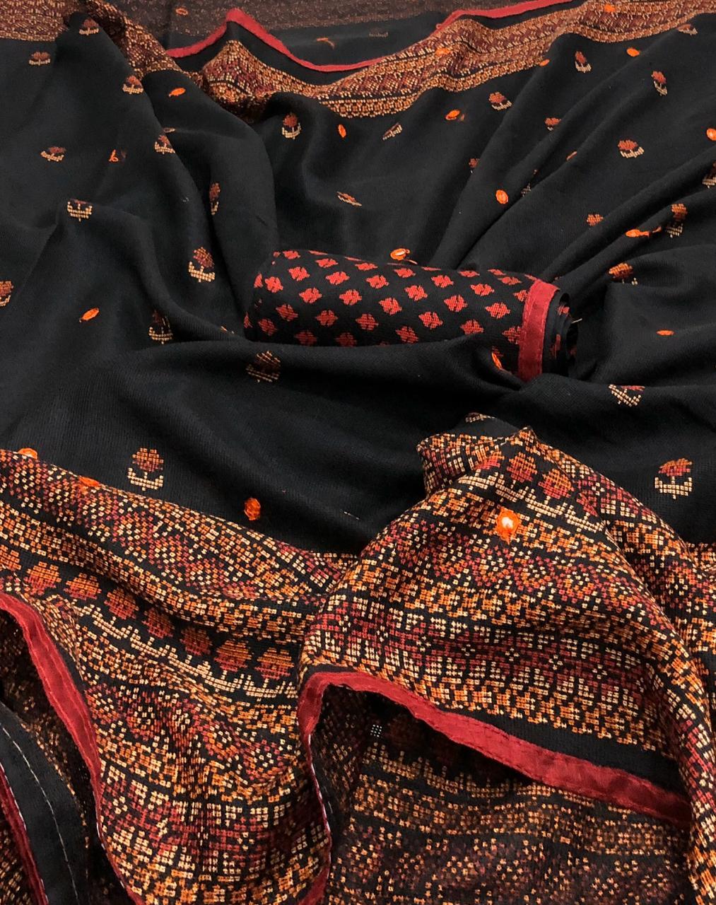 Georgette Digital Print Saree - 6.3 Meters With 0.8 Meter Blouse Piece | Multi Color, Silk Material, Suitable For All Seasons, Bollywood Style