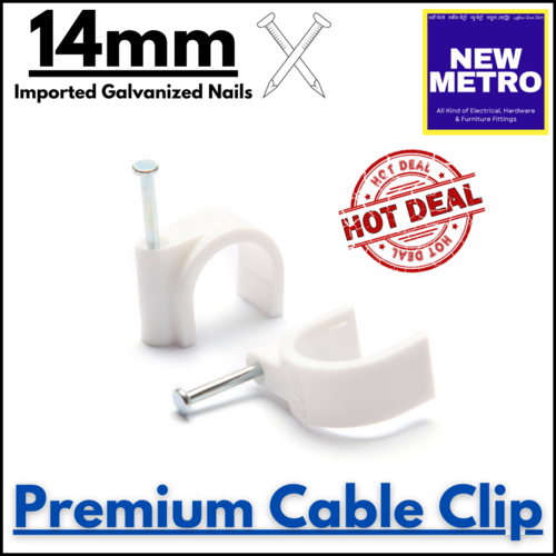 14mm Cable Clip - Plastic, U Shape, White | Unique Split Design for Maximum Grip, Anti-Rotation Features, Ideal for Various Applications