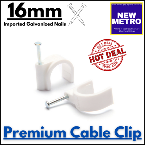 16mm Cable Clip - Plastic, U Shape, White | Unique Split Design for Maximum Grip, Anti-Rotation, Ideal for Thin Walls and Various Applications