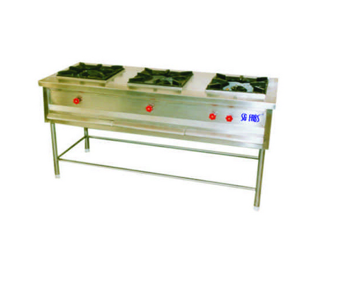 Three Burner Range - Stainless Steel, Cast Iron Pan Support & Needle Control Valves | Durable, Alluring Design with Enhanced Flame Control