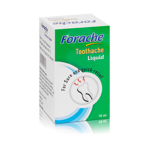 Forache Toothache Liquid Ingredients: Lavang Ka Tel (Syzygium Aromacicum) (Oil) Ab 35% Karpoor (Cinnamomum Camphora) (Crystal) Ab 10% Lobhan (Styrax Benzoin) (Resin) Ab 7% Aloe Vera Ext (Aloe Vera) (Leaf Pulp) Ab 3% Oil Base Q.s