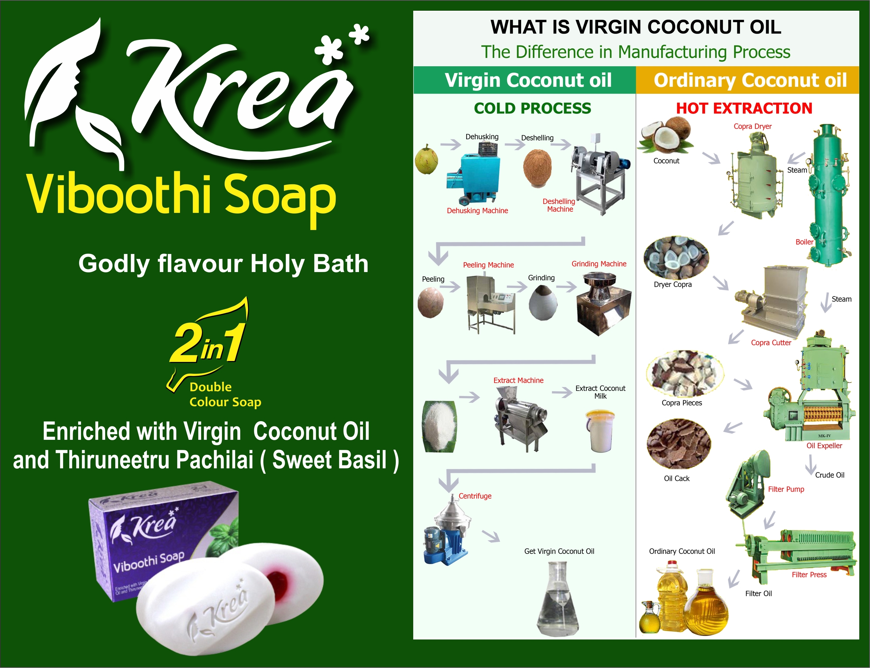 Krea Viboothi Divine Soap - 100gm , 15 Divine Herbs With Virgin Coconut Oil, Anti-aging, Acne Treatment, Skin Complexion Enhancer