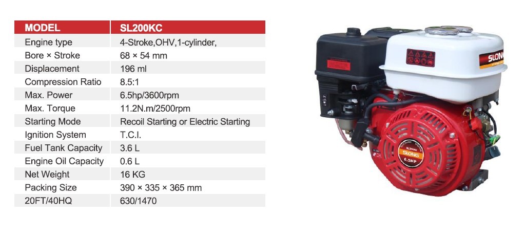 Sl200k Kerosene Engine - Aluminum & Iron, 390x335x365mm Size, 6.5hp Max Power | Ideal For Agriculture, 1-year Warranty, Recoil & Electric Starting