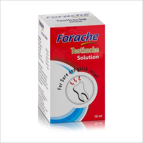 फोराचे दांत दर्द के समाधान की सामग्री: संरचना: मेन्थॉल यूएसपी 1.25% W/V सॉल्वेंट ईथर बीपी 1.5% V/V काजुपुट ऑयल बीपी 2.5% V/V लौंग का तेल बीपी 3.12% V/V टोलू बालसम यूएसपी 1.25% V/V गैर-जलीय वाहन 100% तक