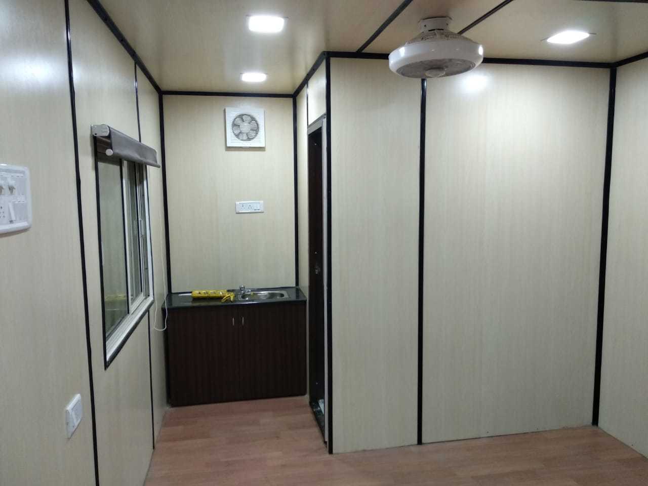Porta Cabin - Steel & Container Material, 24' X 10' Ft Size | Cream Color, Flexible Layout, Eco-friendly Design, Earthquake Resistant, With Partition And Toilet, Ideal For Office And Shop Use