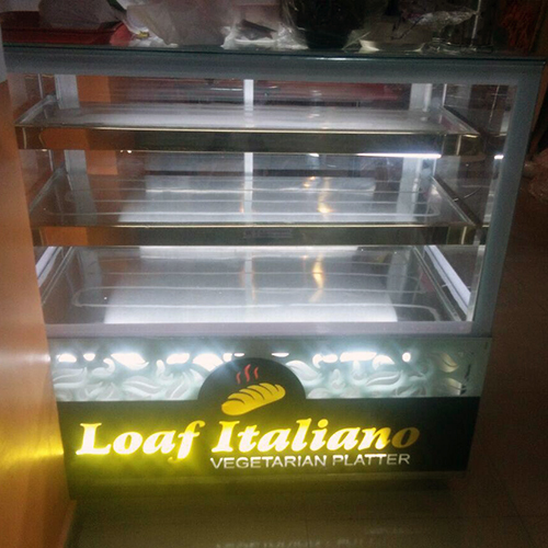 Loaf Italiano Counter - Glass and Metal, Silver, Variable Size | Three Shelves, LED Lighting, Food Display