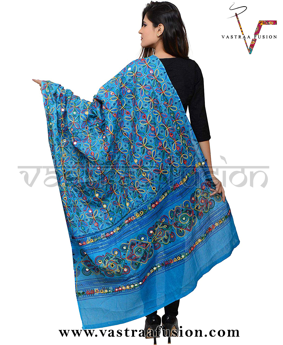 Ladies Flower Work Aari Dupatta - Cotton Blend, Size 36-50 Inches | Hand Embroidered Flower Design, Washable, Available In 25 Colors