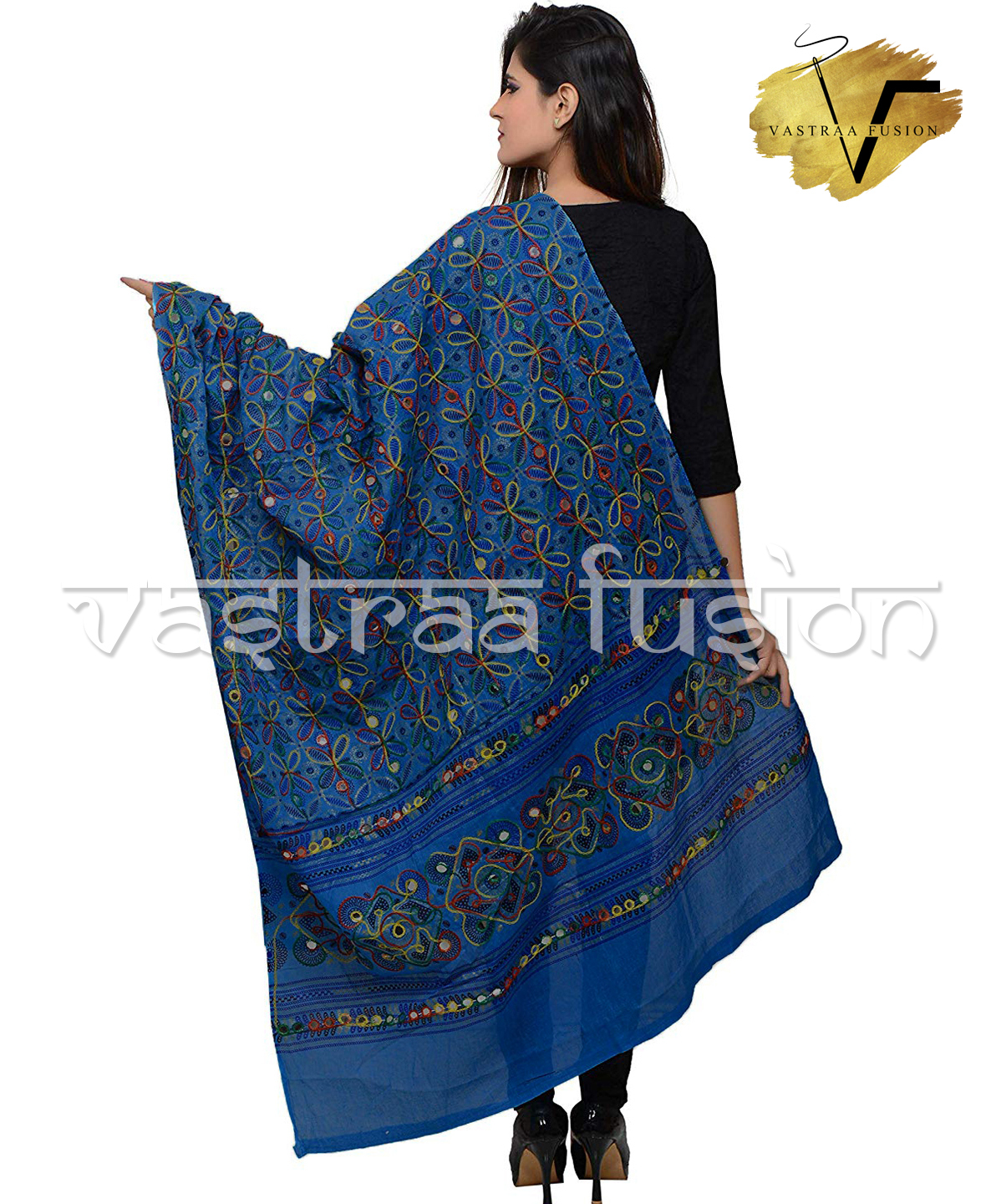 Ladies Flower Work Aari Dupatta - Cotton Blended Jute, Sizes 36 To 50 Inches, Available In 25 Colours, Regular Fit For Casual And Festive Occasions | Hand Embroidered With Taping Border, Washable, Floral Pattern
