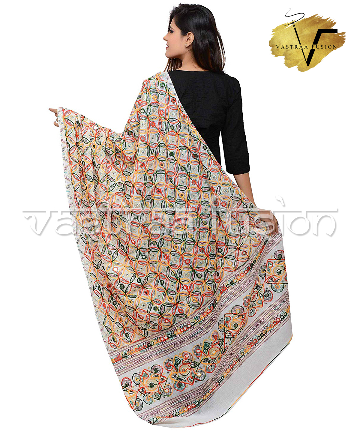 Ladies Flower Work Aari Dupatta - Cotton Blended Jute, Size 36-50 Inches, Available In 25 Colors, Hand Embroidered Floral Design, Regular Fit, Casual & Festive Wear