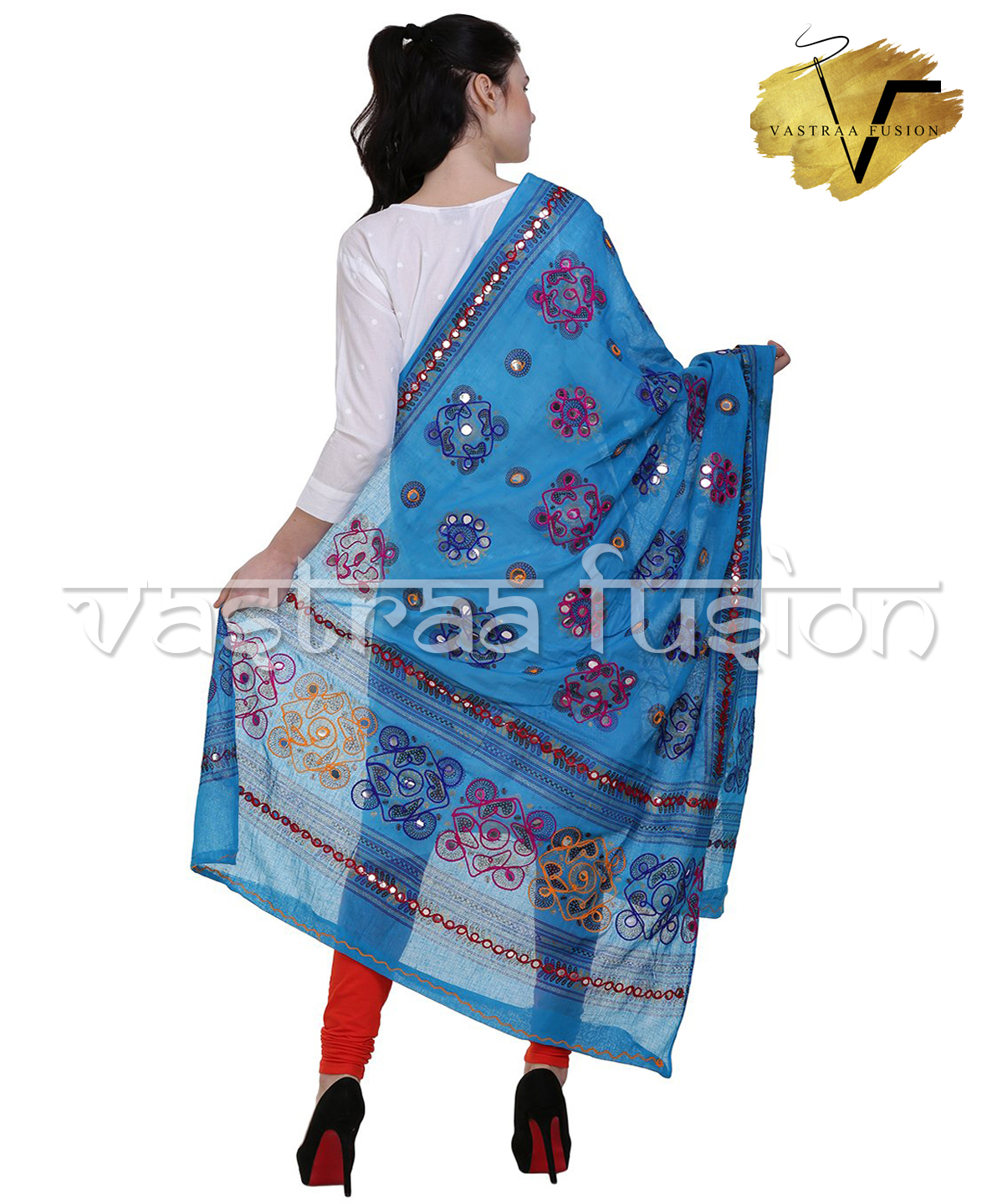 Ladies Cotton Embroidered Chakachak Aari Kutch Dupatta - Length: 2.50 Meter, 10 Color Options | Hand Embroidered With Taping Border, Washable