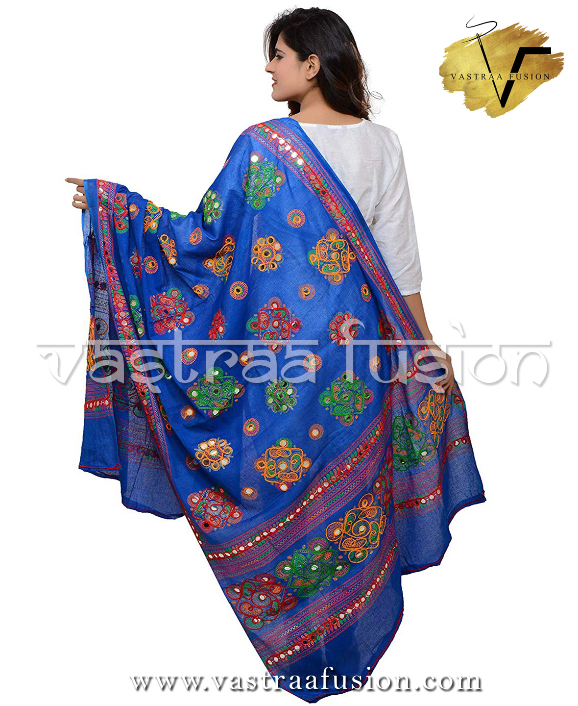 Ladies Cotton Embroidered Aari Dupatta - 2.50 Meter Length, 10 Vibrant Colors | Hand Embroidered, Taping Border, Perfect For Casual And Festive Occasions